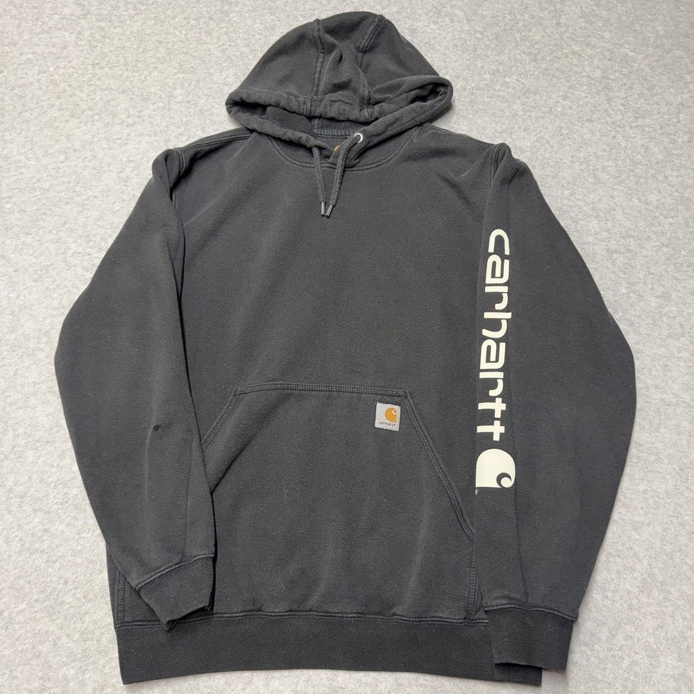 Carhartt Hoodie Mens Medium Black Original Fit Sleeve Logo Pullover Sweatshirt